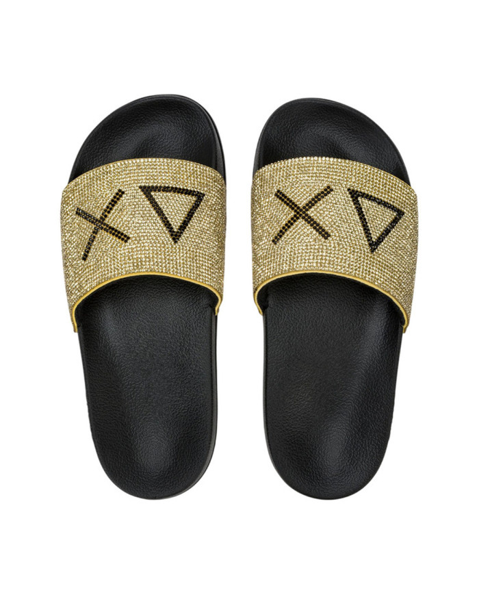 CIABATTE SUN68 DONNA SLIPPERS STRASS LOGO CON STRASS NERO/ORO X36211 1143
