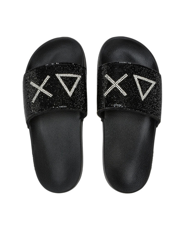 CIABATTE SUN68 DONNA SLIPPERS STRASS LOGO CON STRASS NERO X36211 11