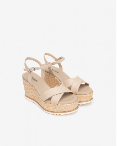 SANDALO CON ZEPPA NEROGIARDINI DONNA PELLE LINO TACCO 8,5CM E410630D/453