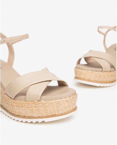 SANDALO CON ZEPPA NEROGIARDINI DONNA PELLE LINO TACCO 8,5CM E410630D/453