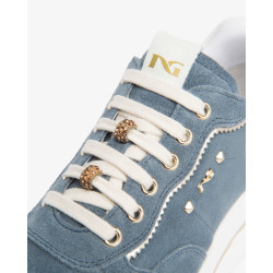 SNEAKERS NEROGIARDINI DONNA VELOUR AVIO VELVET OSSO T.BRILL PLATINO  TR CORVARA E615200D/203