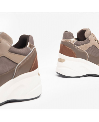 SNEAKERS CON TACCO NEROGIARDINI DONNA IN CAMOSCIO E PELLE TESSUTO 6CM TALPA I308312D/501