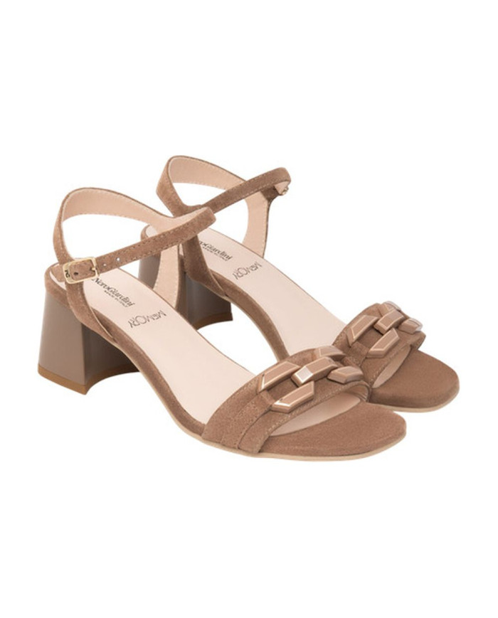 SANDALO CON TACCO NEROGIARDINI DONNA VELOUR MOU TPU FEN NATURALE TACCO 5CM E615723D/442