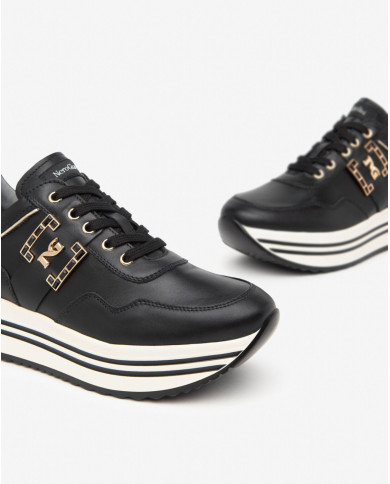 SNEAKERS NEROGIARDINI DONNA GUANTO NERO T.BRILL PLATINO  PU.BETA  PANNA I411560D/100