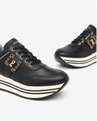 SNEAKERS NEROGIARDINI DONNA GUANTO NERO T.BRILL PLATINO  PU.BETA  PANNA I411560D/100