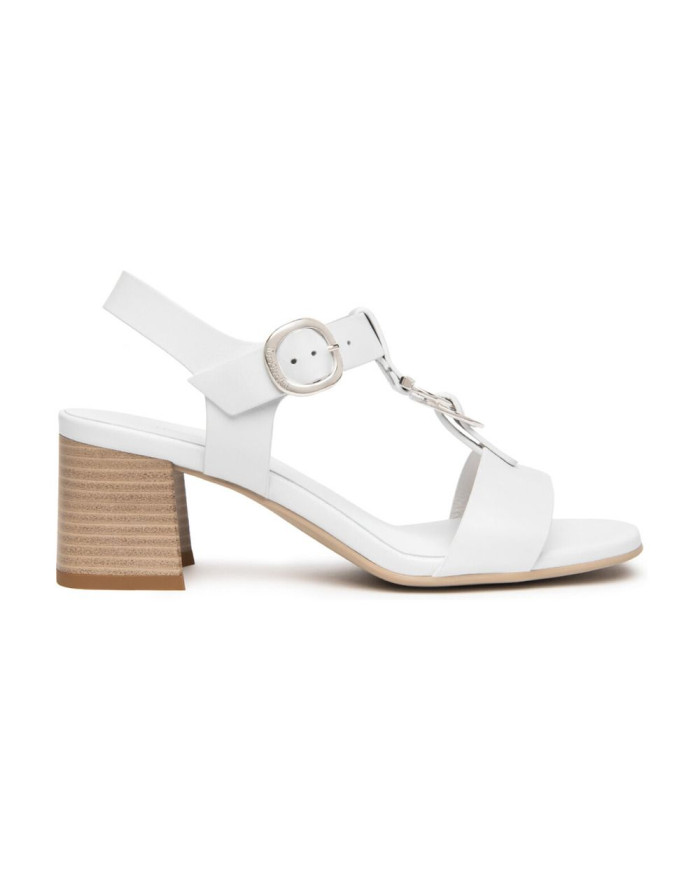 SANDALO CON TACCO NEROGIARDINI DONNA LOIRA BIANCO TPU LOZZA FEN NATURALE TACCO 5,5CM E615870D/707