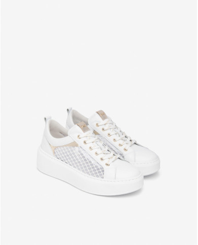 SNEAKERS NEROGIARDINI DONNA SKIPPER BIANCO T.PALLADIUM NET BIAN T.BRILL PLATINO 6074 PU. E615292D/707