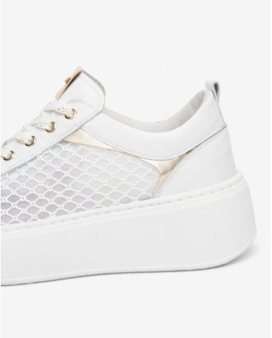 SNEAKERS NEROGIARDINI DONNA SKIPPER BIANCO T.PALLADIUM NET BIAN T.BRILL PLATINO 6074 PU. E615292D/707
