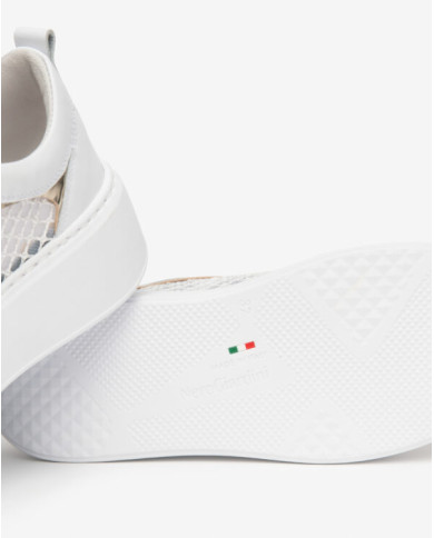 SNEAKERS NEROGIARDINI DONNA SKIPPER BIANCO T.PALLADIUM NET BIAN T.BRILL PLATINO 6074 PU. E615292D/707