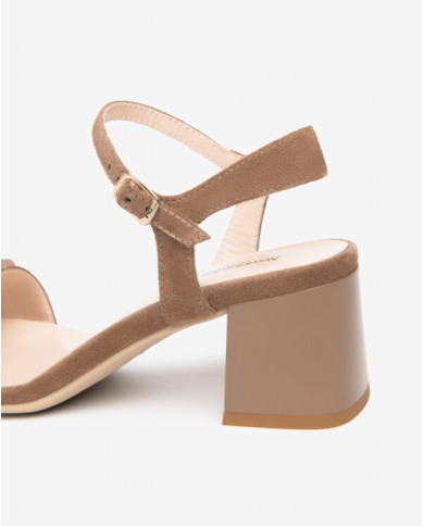 SANDALO CON TACCO NEROGIARDINI DONNA VELOUR MOU TPU FEN NATURALE TACCO 5CM E615723D/442