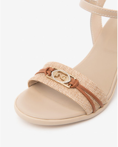 SANDALO CON TACCO NEROGIARDINI DONNA T.PAGLIA FRESH 01/S  TAMIGI LINO TR AULLA NATURALE TACCO 5,5CM E615881D/420