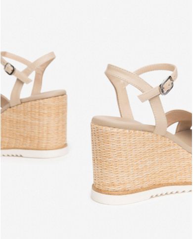 SANDALO CON ZEPPA NEROGIARDINI DONNA PELLE LINO TACCO 8,5CM E410630D/453