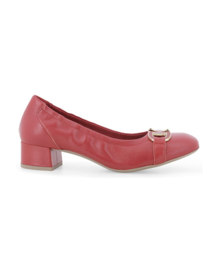 DECOLLETE' MELLUSO DONNA ROSSA IN PELLE CON FIBBIA DORATA E TACCO BASSO N412 ROSSO