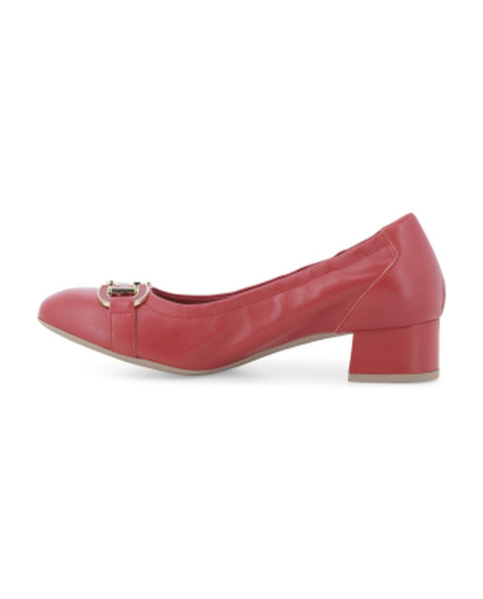 DECOLLETE' MELLUSO DONNA ROSSA IN PELLE CON FIBBIA DORATA E TACCO BASSO N412 ROSSO