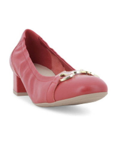DECOLLETE' MELLUSO DONNA ROSSA IN PELLE CON FIBBIA DORATA E TACCO BASSO N412 ROSSO