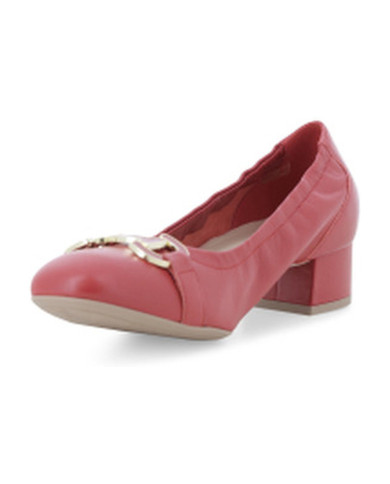 DECOLLETE' MELLUSO DONNA ROSSA IN PELLE CON FIBBIA DORATA E TACCO BASSO N412 ROSSO