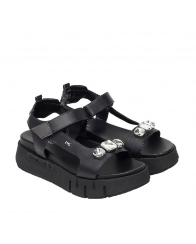 SANDALO CON ZEPPA NEROGIARDINI DONNA TAMIGI NERO T.BRILL ANTRACITE TR VENEZIA 8066 LIGH 4CM  E410707D/100