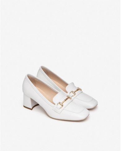 MOCASSINI NEROGIARDINI DONNA PELLE BIANCO TACCO 5,5CM E409471D/707