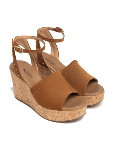 SANDALI CON ZEPPA NEROGIARDINI DONNA VELOUR TABACCO PU.MUSA E307663D/326