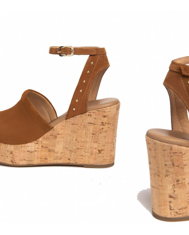 SANDALI CON ZEPPA NEROGIARDINI DONNA VELOUR TABACCO PU.MUSA E307663D/326