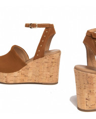 SANDALI CON ZEPPA NEROGIARDINI DONNA VELOUR TABACCO PU.MUSA E307663D/326