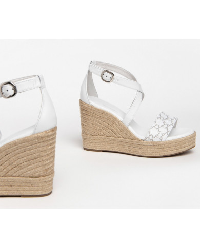 SANDALI CON ZEPPA NEROGIARDINI T.GIOVE BIANCO LOIRA BIANCO PU.LINDEE307643D/707