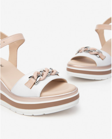 SANDALO CON ZEPPA NEROGIARDINI DONNA LOIRA BIANCO ARMENIA CIPRIA POLI.USSITA E410530D/707