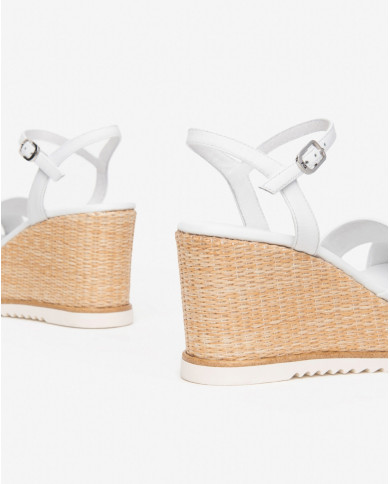 SANDALO CON ZEPPA NEROGIARDINI DONNA PELLE BIANCO WHITE TACCO 8,5CM