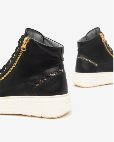 SNEAKERS ALTA NEROGIARDINI DONNA GUANTO NERO T.GLITTER  GONZAGA  I411601D/100