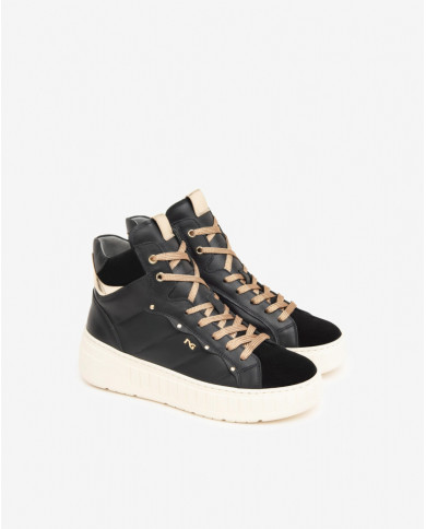 SNEAKERS ALTA NEROGIARDINI DONNA IN CAMOCIO E PELLE E SINTETICO NERO I411633D/100