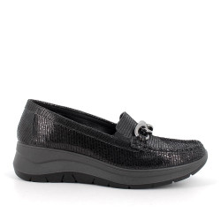 MOCASSINI CON ZEPPA IGI&CO DONNA IN PELLE NERO LAMINATO 6653044