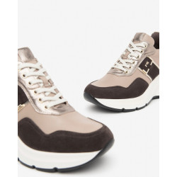 SNEAKERS CON ZEPPA NEROGIARDINI DONNA VELOUR CASTAGNO SAVANA MARMO ETOILE LEO T.BRILL PLATINO I411496D/305