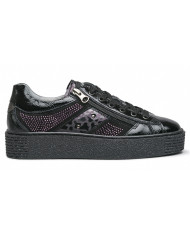 SNEAKERS NERO GIARDINI DONNA IN PELLE CAMOSCIO E VERNICE NERO I013211D/100
