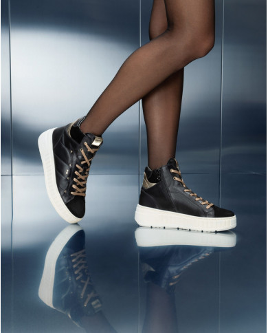 SNEAKERS ALTA NEROGIARDINI DONNA IN CAMOCIO E PELLE E SINTETICO NERO I411633D/100