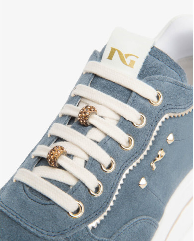 SNEAKERS NEROGIARDINI DONNA VELOUR AVIO VELVET OSSO T.BRILL PLATINO  TR CORVARA E615200D/203