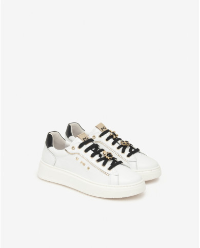 SNEAKERS  NEROGIARDINI DONNA CILE BIANCO GUANTO NERO T.BRILL PLATINO  TR GONZAGA I514171D/707