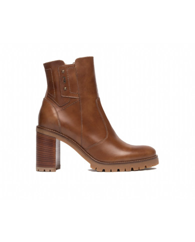 TRONCHETTI  NEROGIARDINI DONNA IN PELLE COLORE CUOIO ZIP TACCO 9CM I308981D/400