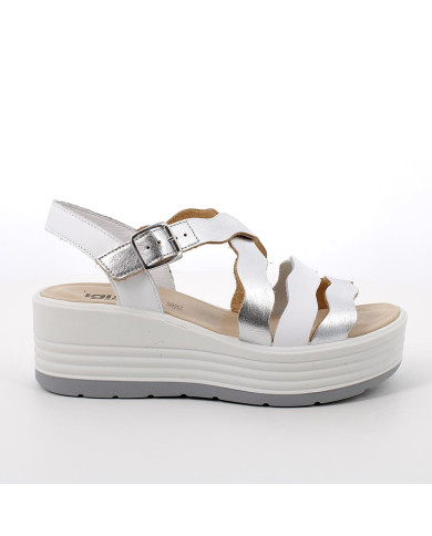 SANDALO CON ZEPPA IGI&CO DONNA PEL.RI.LA.SPRIN ARGENTO/BIANCO 7667111