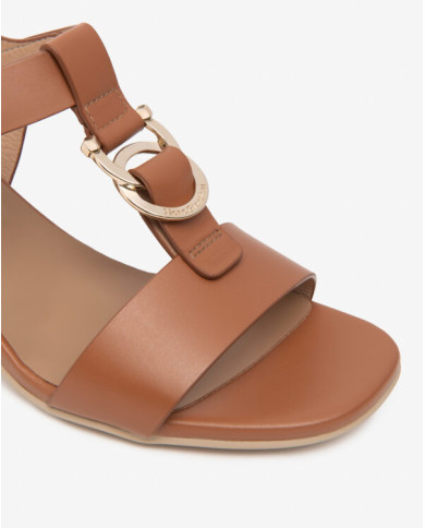 SANDALO CON TACCO NEROGIARDINI DONNA ARMENIA COGNAC TPU LOZZA FEN NATURALE TACCO 5,5CM E615870D/329