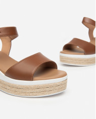 SANDALO CON ZEPPA NEROGIARDINI DONNA PELLE COGNAC TACCO 7CM E410650D/329