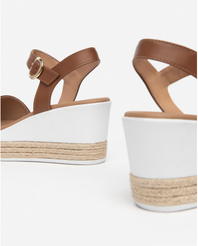 SANDALO CON ZEPPA NEROGIARDINI DONNA PELLE COGNAC TACCO 7CM E410650D/329