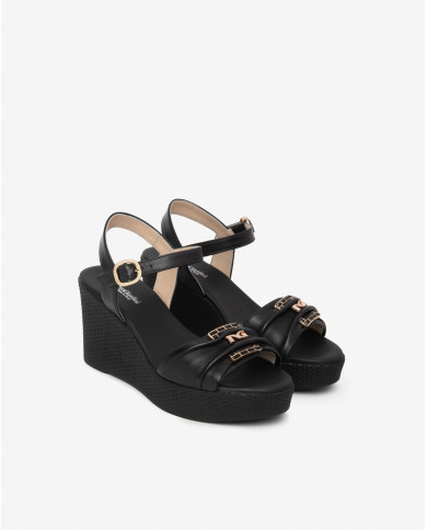 SANDALO CON ZEPPA NEROGIARDINI DONNA NAPPA PANDORA NERO PU.MONOD.GELA E615980D/100