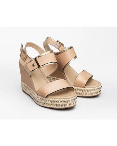 SANDALO CON ZEPPA NEROGIARDINI DONNA NEPAL CHAMPAGNE T.BRILL PLATINO E012450D/439