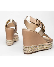 SANDALO CON ZEPPA NEROGIARDINI DONNA NEPAL CHAMPAGNE T.BRILL PLATINO E012450D/439