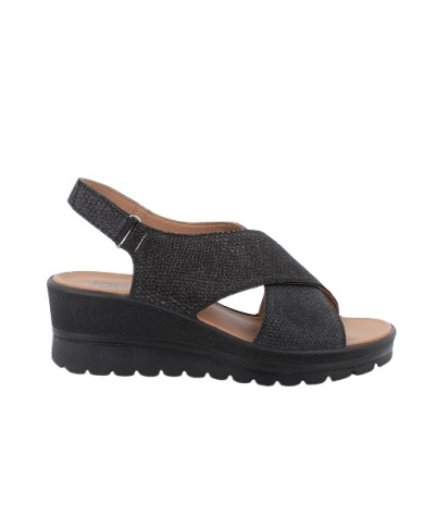 SANDALO CON ZEPPA IGI&CO DONNA PELLE LAMINATA NERO IRIDESCENTE 5667300