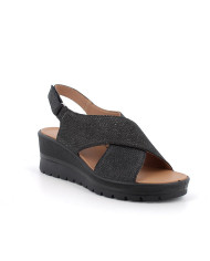 SANDALO CON ZEPPA IGI&CO DONNA PELLE LAMINATA NERO IRIDESCENTE 5667300