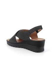 SANDALO CON ZEPPA IGI&CO DONNA PELLE LAMINATA NERO IRIDESCENTE 5667300