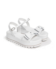 SANDALI CON ZEPPA NEROGIARDINI DONNA LOIRA BIANCO PU.OSSANA E307832D/707