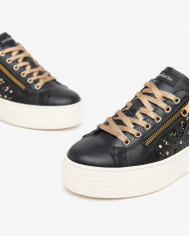 SNEAKERS NEROGIARDINI DONNA GUANTO NERO T.GLITTERNE ETOILE MIELE PU.MONOD.CAPRA I411610D/100