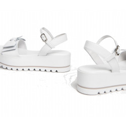 SANDALI CON ZEPPA NEROGIARDINI DONNA LOIRA BIANCO PU.OSSANA E307832D/707